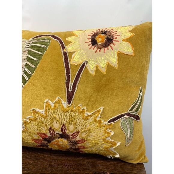 Autumn Hill Sunflower Pillow Velvet and embroidered 24x14" - Picture 7 of 8